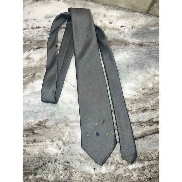 Vintage GIVENCHY Monsieur Gray Poly/Silk Tie With Red White Blue Design - Picture 3 of 7